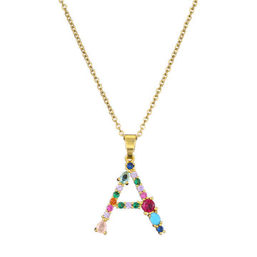 [Love Lucky]Colorful zircon 26 letter pendant necklace