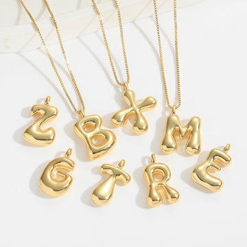 [Love Lucky]Q version glossy copper plated 18k gold initials necklace
