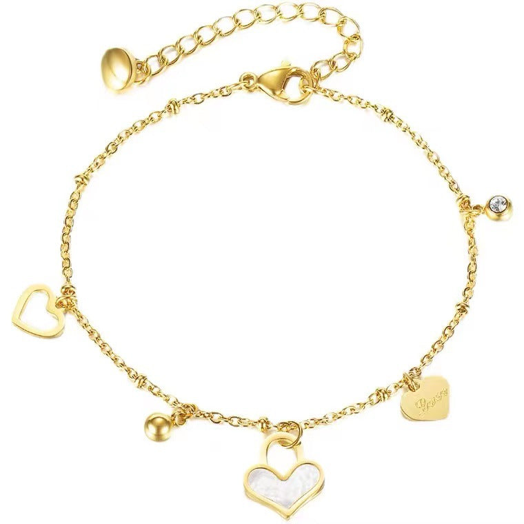 [Love Lucky]Diamond beads stainless steel hollow love bracelet
