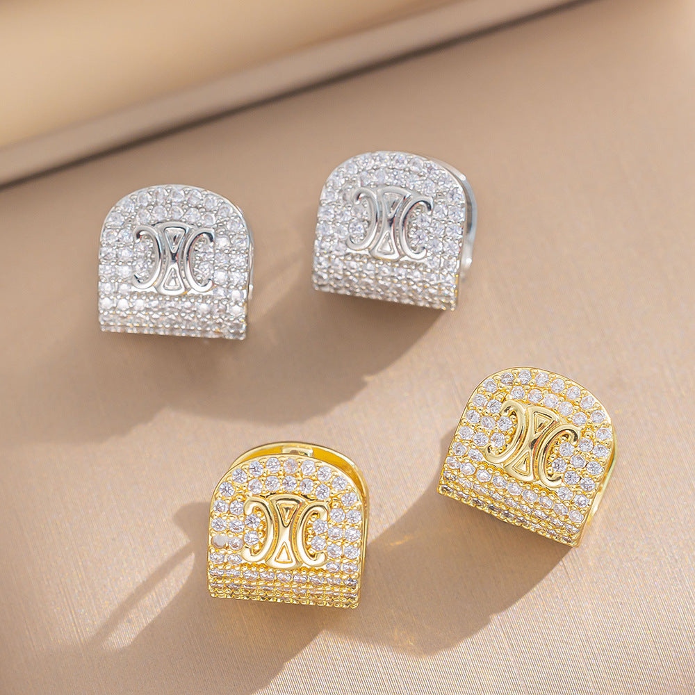 [Love Lucky]Arc de Triomphe full diamond stud earrings