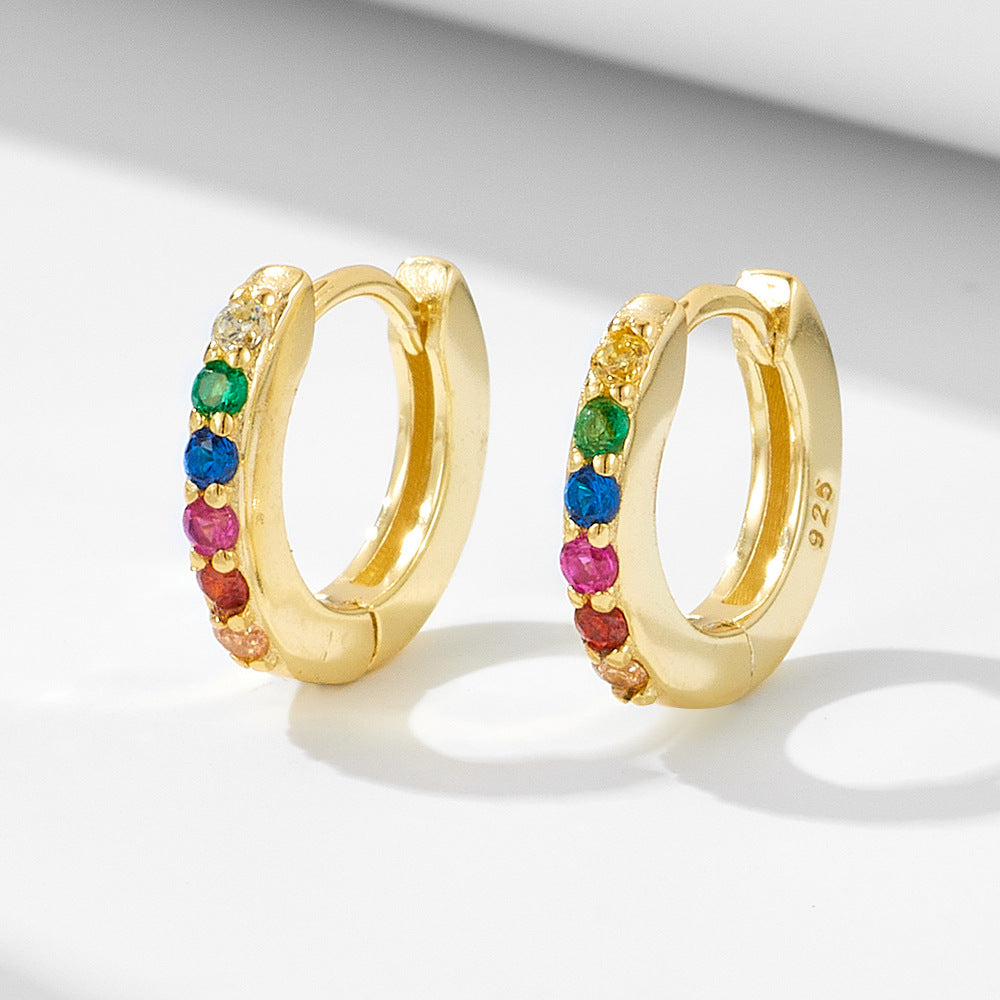 [Love Lucky]S925 silver round colored zircon ear buckle