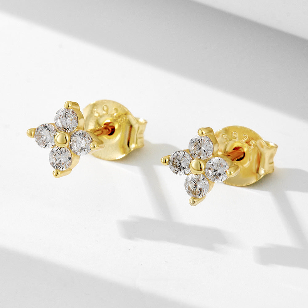 [Love Lucky]S925 silver four-leaf clover zircon earrings