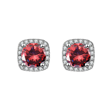 [Love Lucky]Square Red Zirconia Earrings