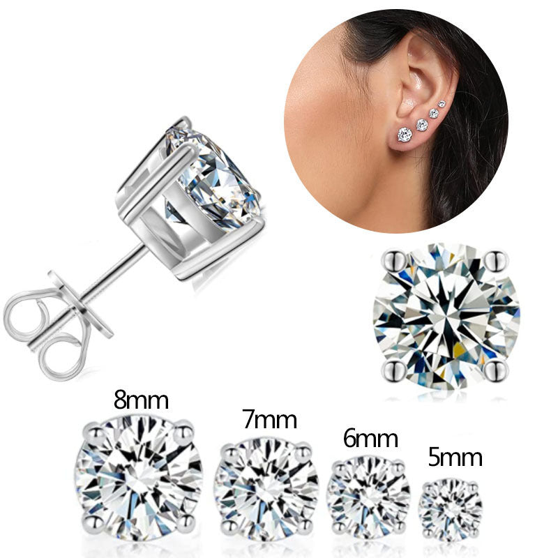 [Love Lucky]3MM-8MM four-claw round zircon stud earrings