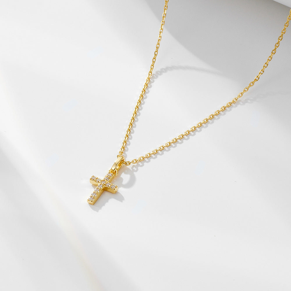 [Love Lucky]S925 Silver Diamond Cross Necklace