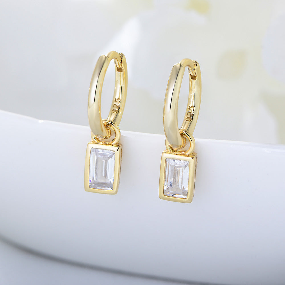 [Love Lucky]S925 silver geometric square zircon earrings.