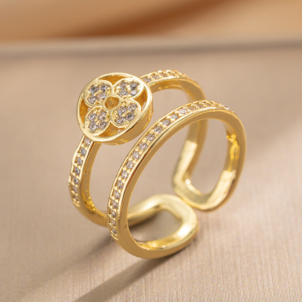 [Love Lucky]Four-leaf clover double ring