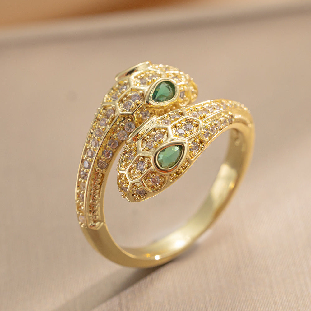 [Love Lucky]Light luxury double snake diamond ring