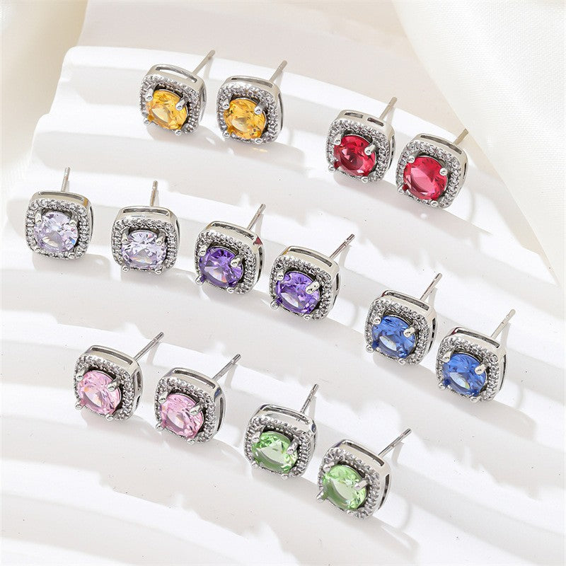 [Love Lucky]Square Red Zirconia Earrings