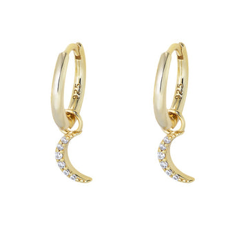 [Love Lucky]S925 silver zircon moon earrings