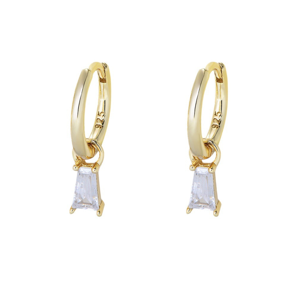 [Love Lucky]S925 Silver Geometric Square Zircon Earrings