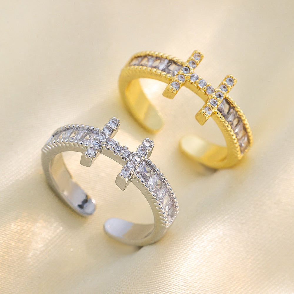 [Love Lucky]Full diamond H opening adjustable wedding ring ring