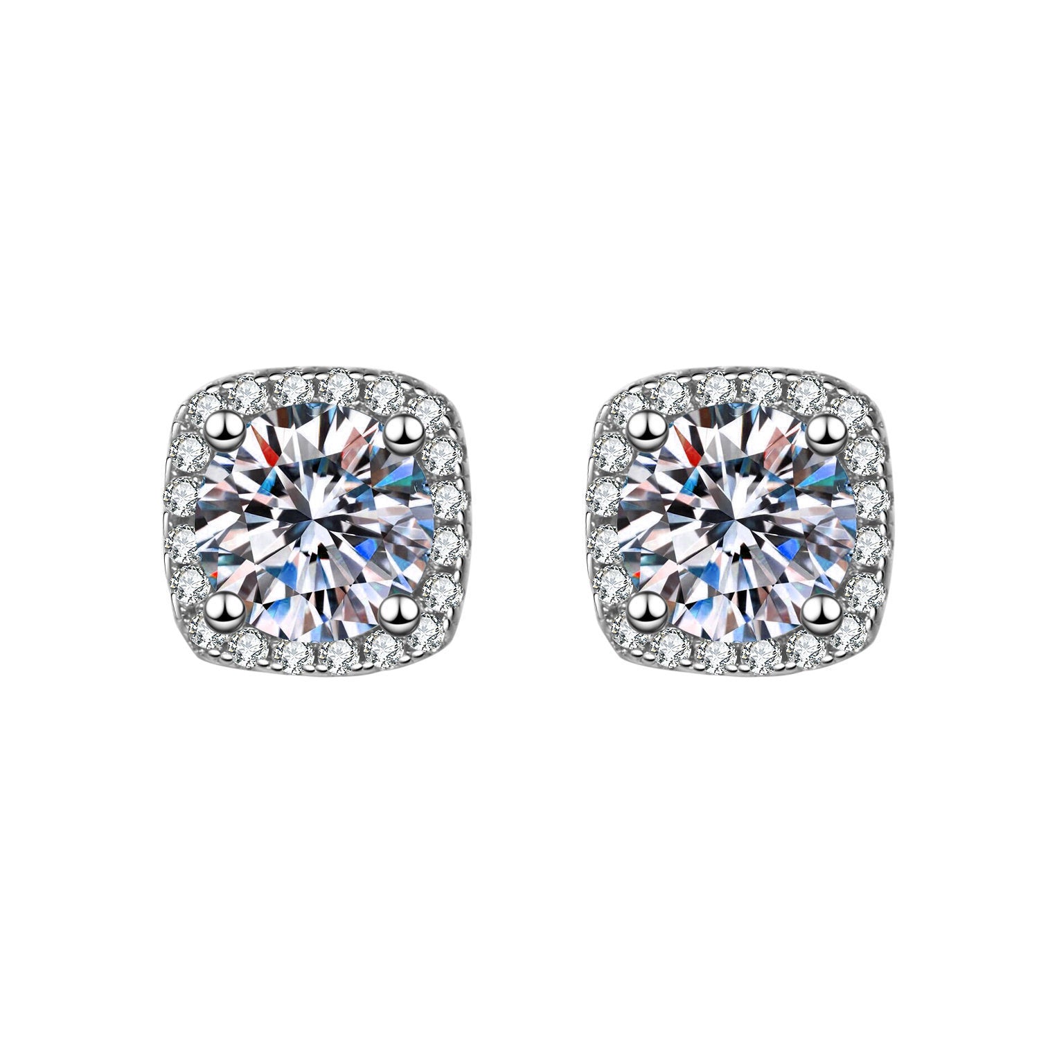 [Love Lucky]Square White Zirconia Earrings