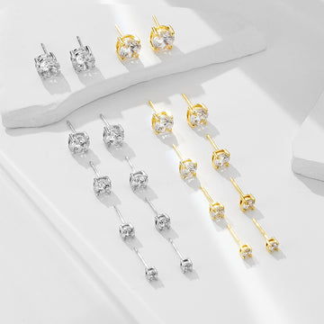 [Love Lucky]S925 silver four-claw round zircon earrings