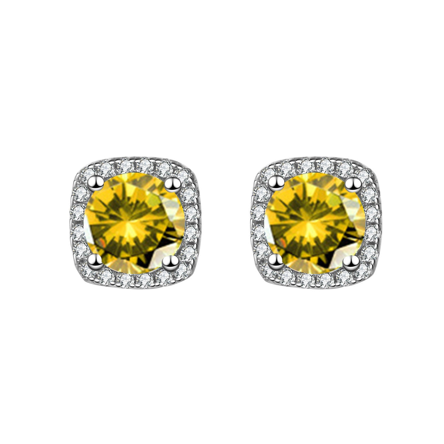 [Love Lucky]Square Yellow Zirconia Earrings