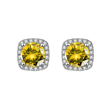 [Love Lucky]Square Yellow Zirconia Earrings
