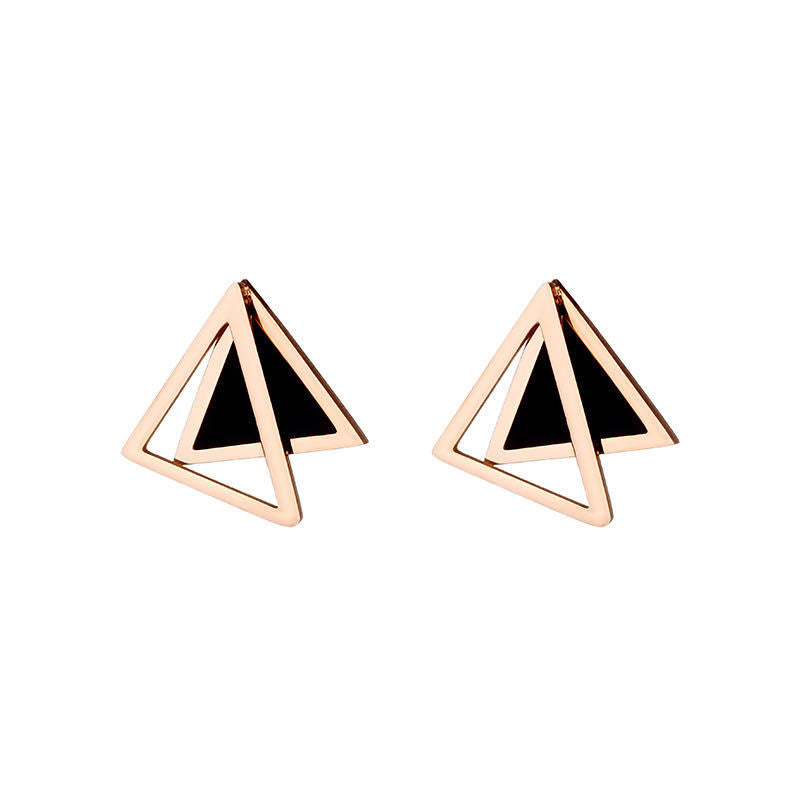 [Love Lucky]Personalized double triangle stud earrings