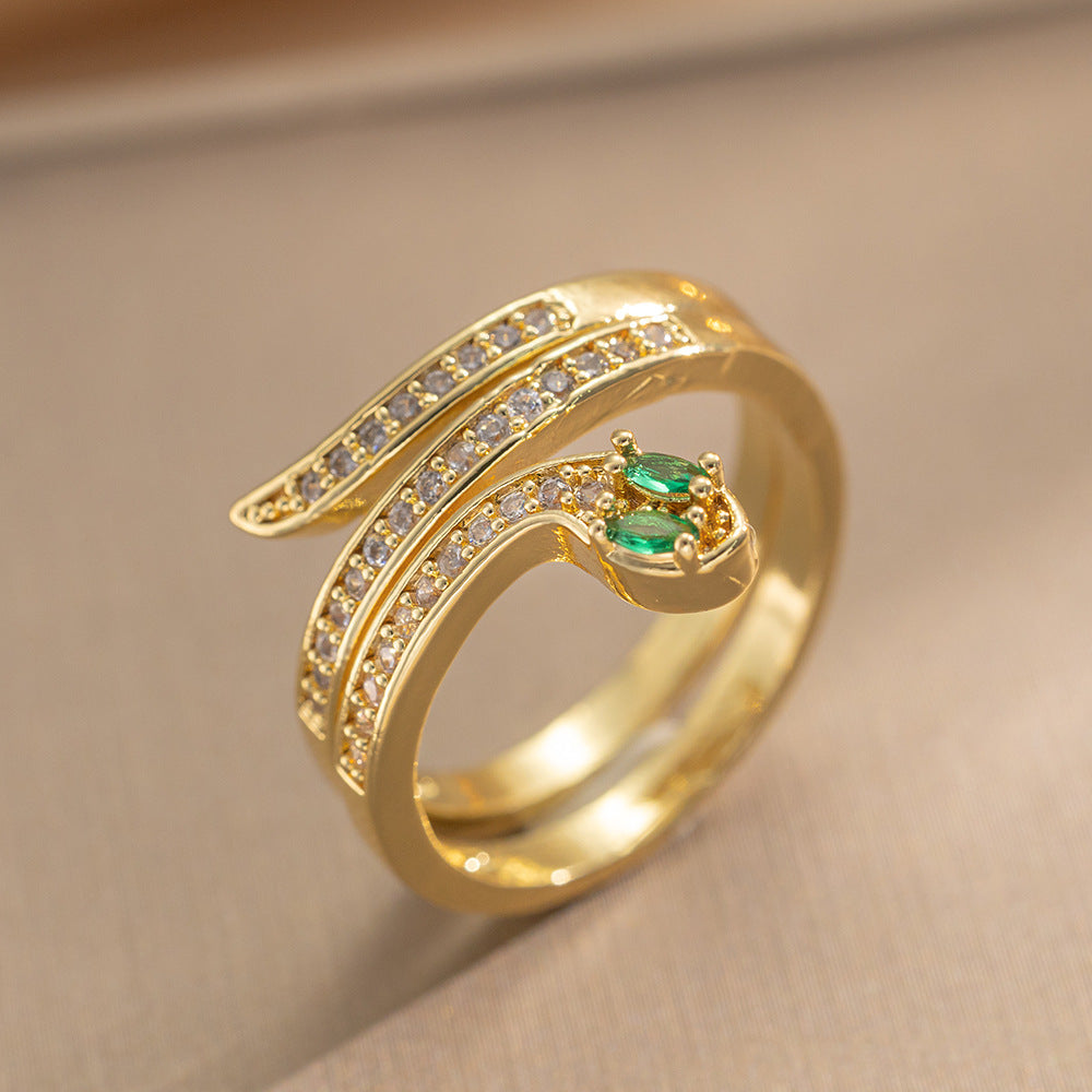 [Love Lucky]Serpentine Emerald Open Ring