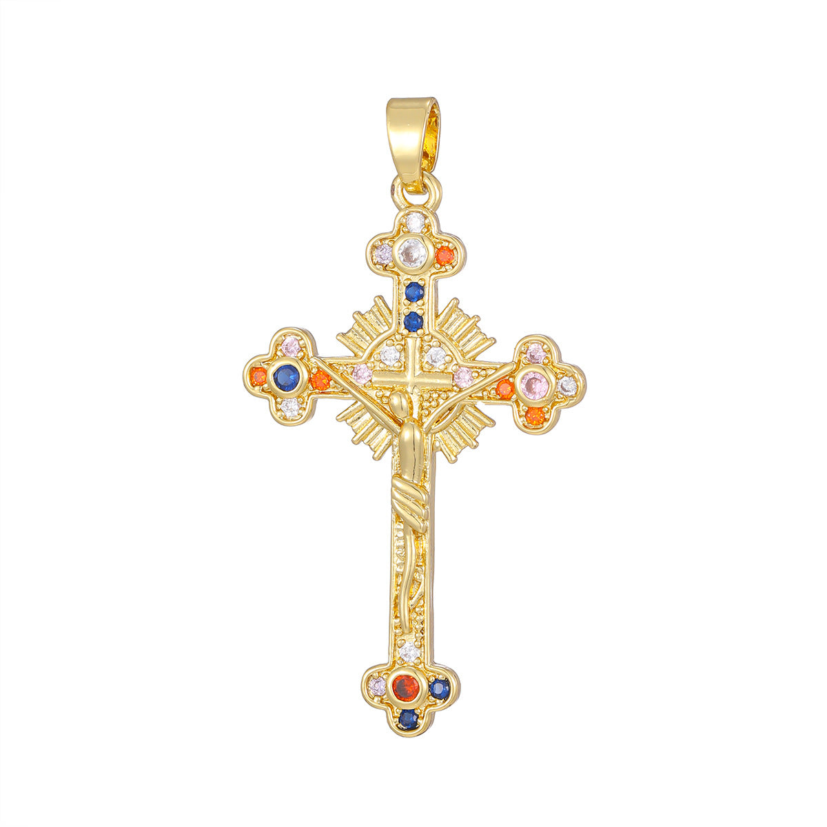 [Love Lucky]Full Diamond Colored Zircon Cross Pendant Necklace