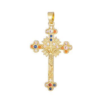 [Love Lucky]Full Diamond Colored Zircon Cross Pendant Necklace