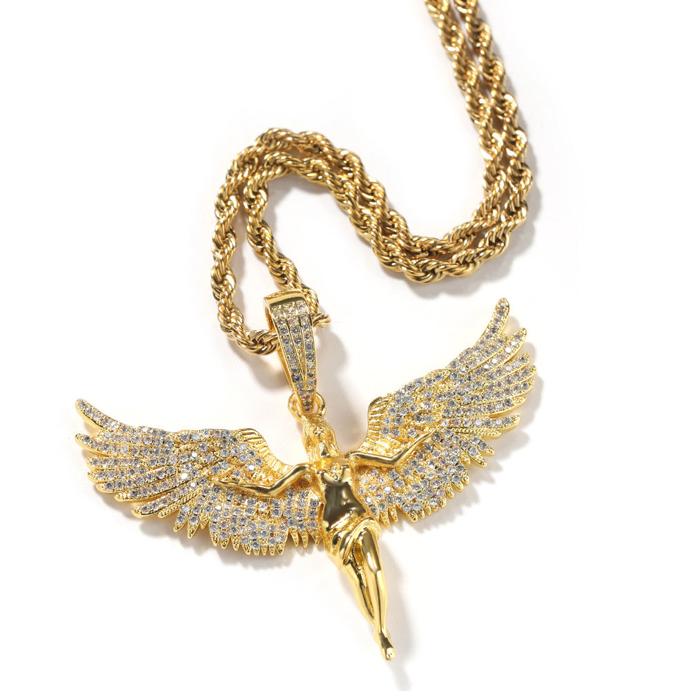 [Love Lucky]Diamond angel wing pendant necklace