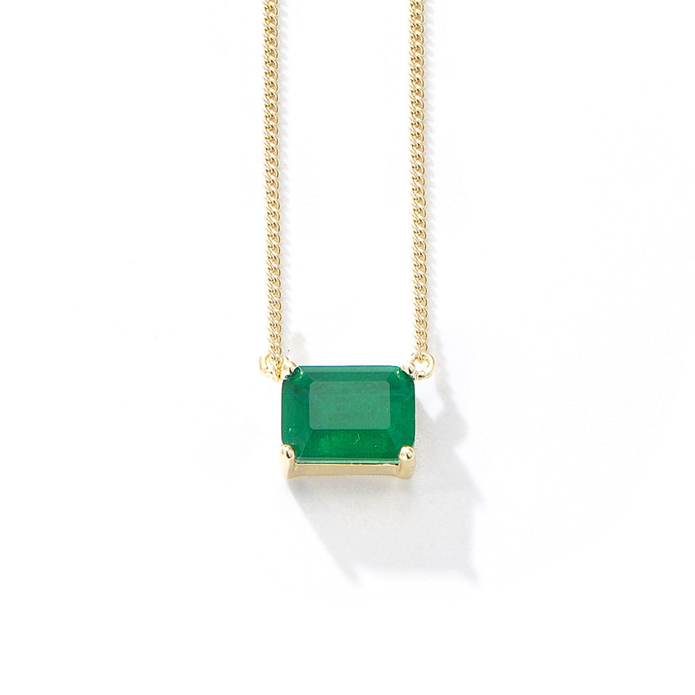 [Love Lucky]S925 Silver Square Emerald Necklace