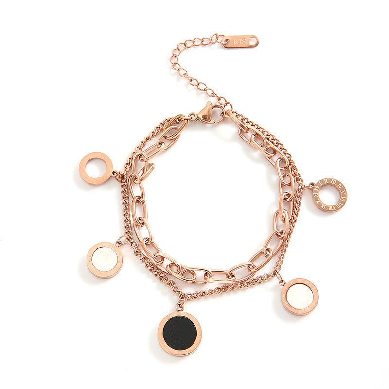 [Love Lucky]Black and white shell digital double-layer bracelet