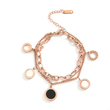 [Love Lucky]Black and white shell digital double-layer bracelet