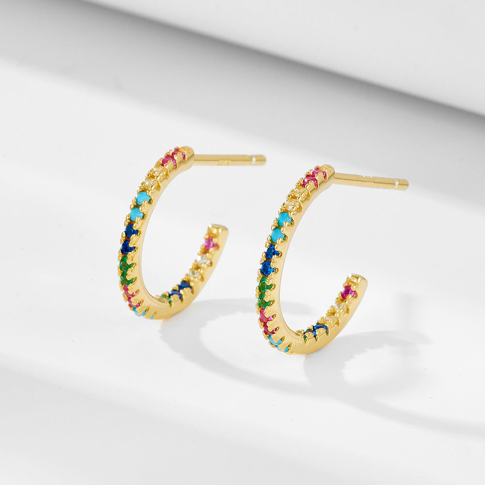 [Love Lucky]S925 Sterling Silver Colored Zircon C Earrings