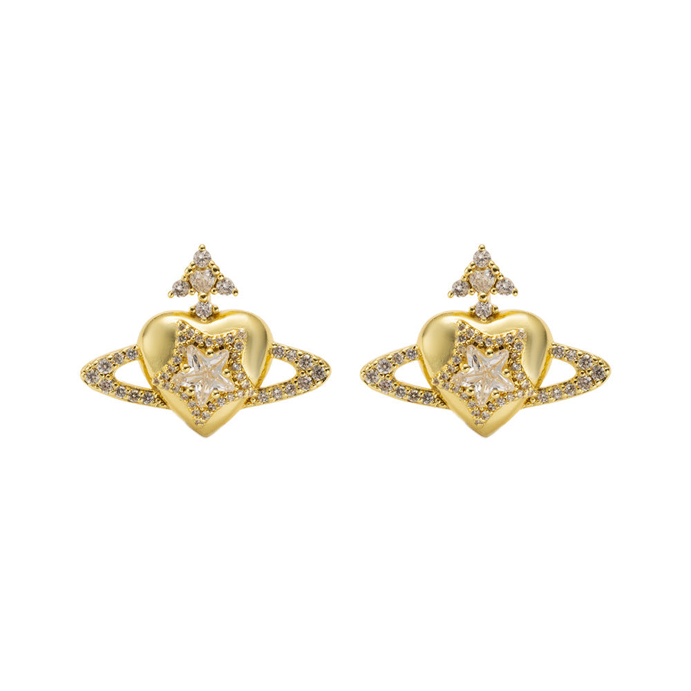 [Love Lucky]Diamond Saturn stud earrings
