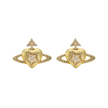 [Love Lucky]Diamond Saturn stud earrings