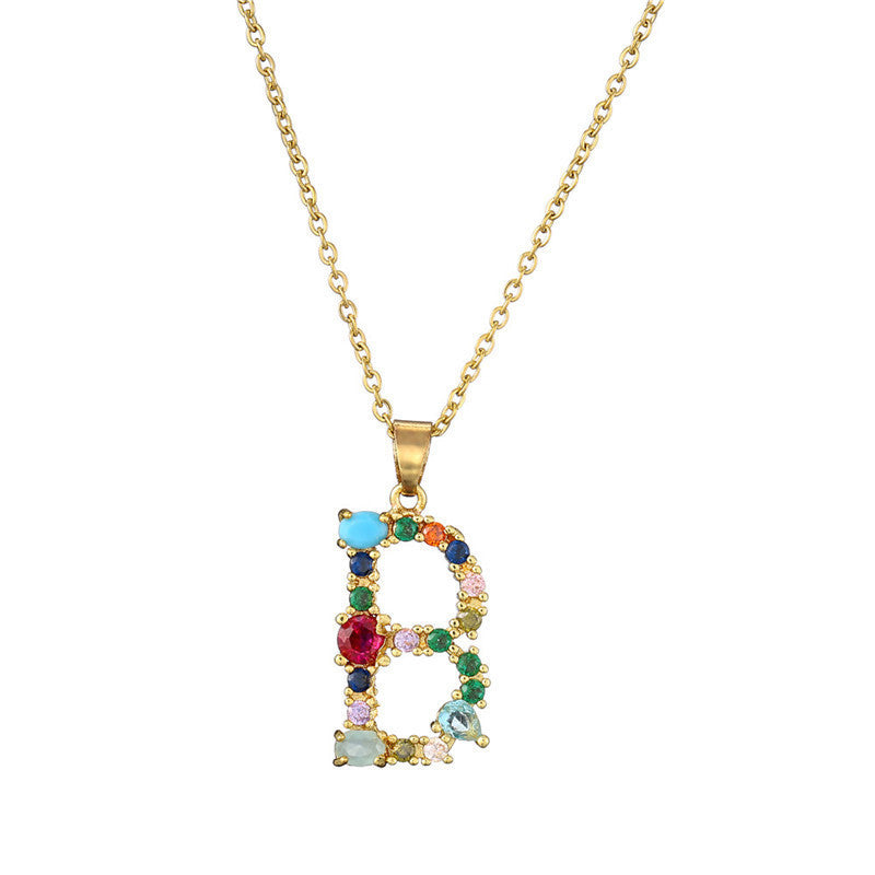 [Love Lucky]Colorful zircon 26 letter pendant necklace