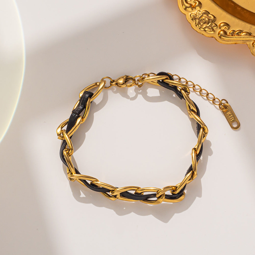 [Love Lucky]Cool Black Gold Interwoven Twist Chain Bracelet