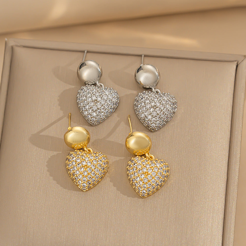[Love Lucky]Full Diamond Love Bead Earrings