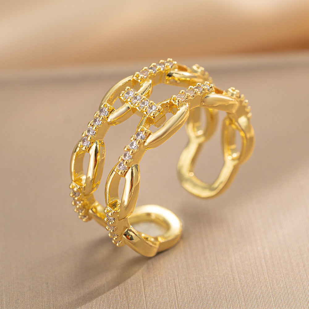 [Love Lucky]Double chain open ring