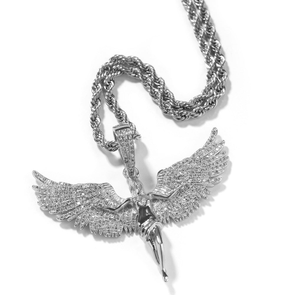 [Love Lucky]Diamond angel wing pendant necklace