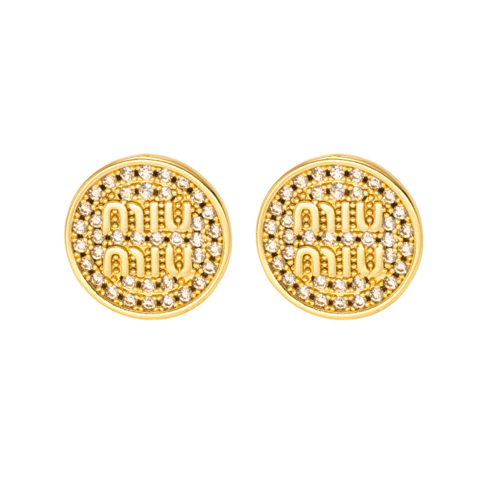 [Love Lucky]Diamond round card letter stud earrings