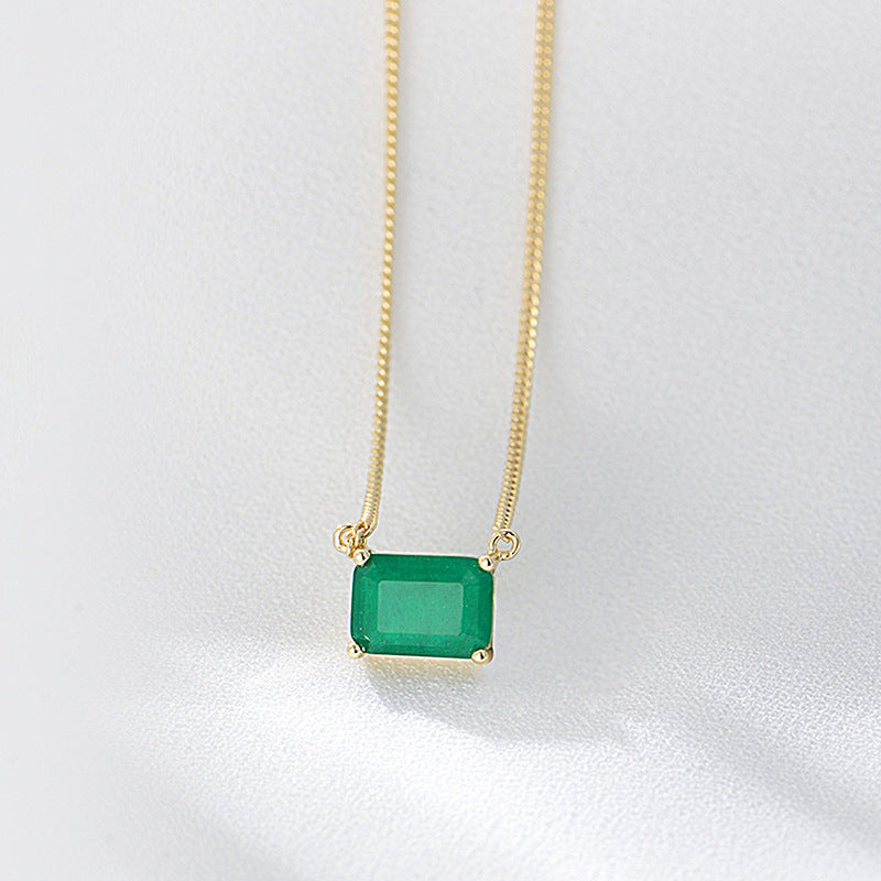[Love Lucky]S925 Silver Square Emerald Necklace