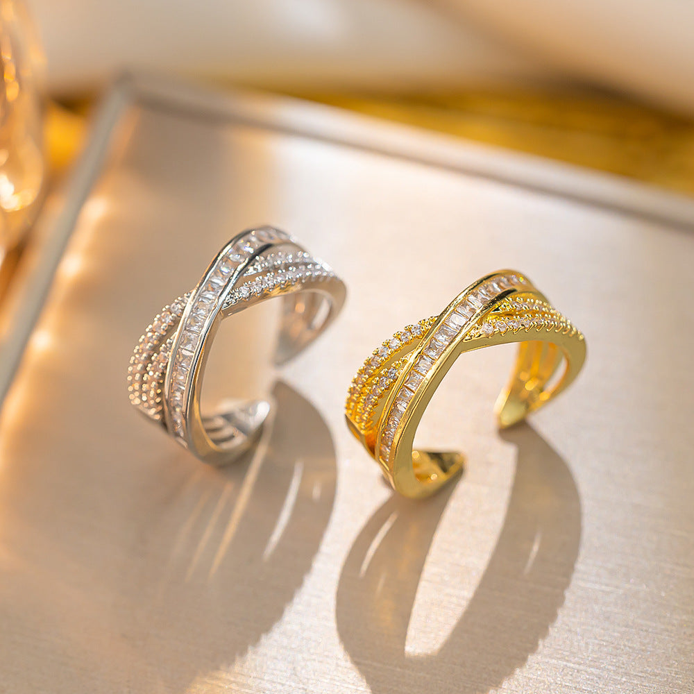 [Love Lucky]Double diamond open ring
