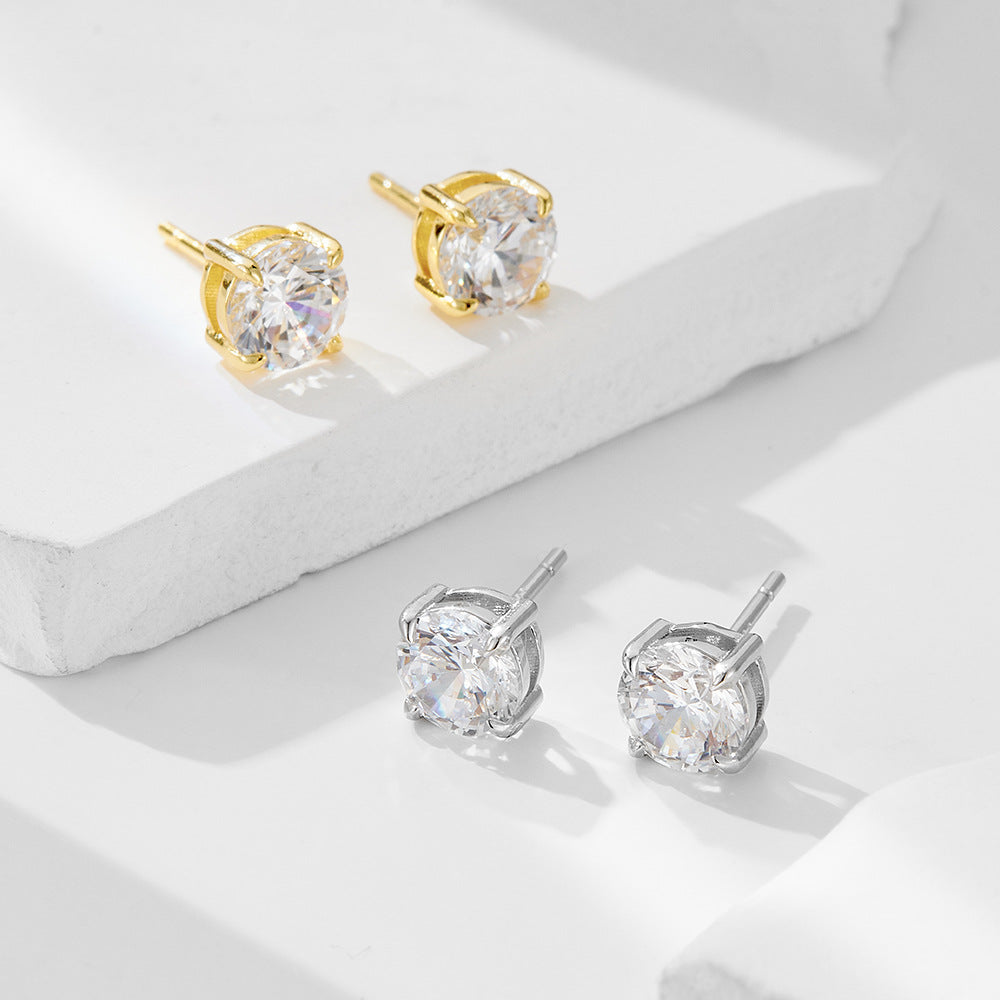 [Love Lucky]S925 silver four-claw round zircon earrings