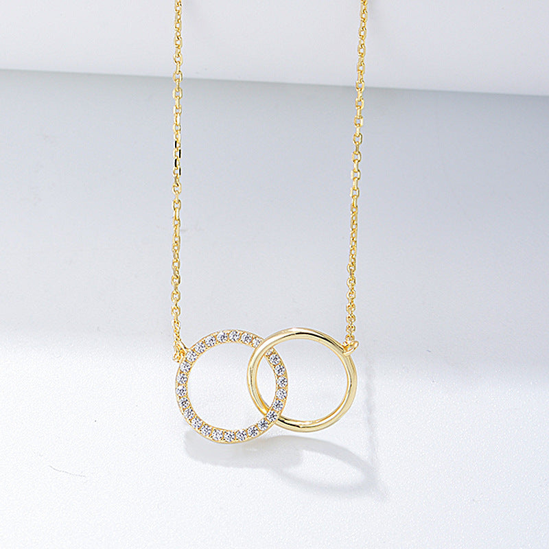 [Love Lucky]S925 Silver Diamond Double Circle Double Ring Necklace