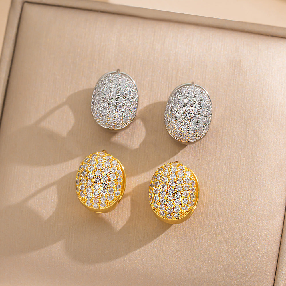 [Love Lucky]Oval full diamond stud earrings