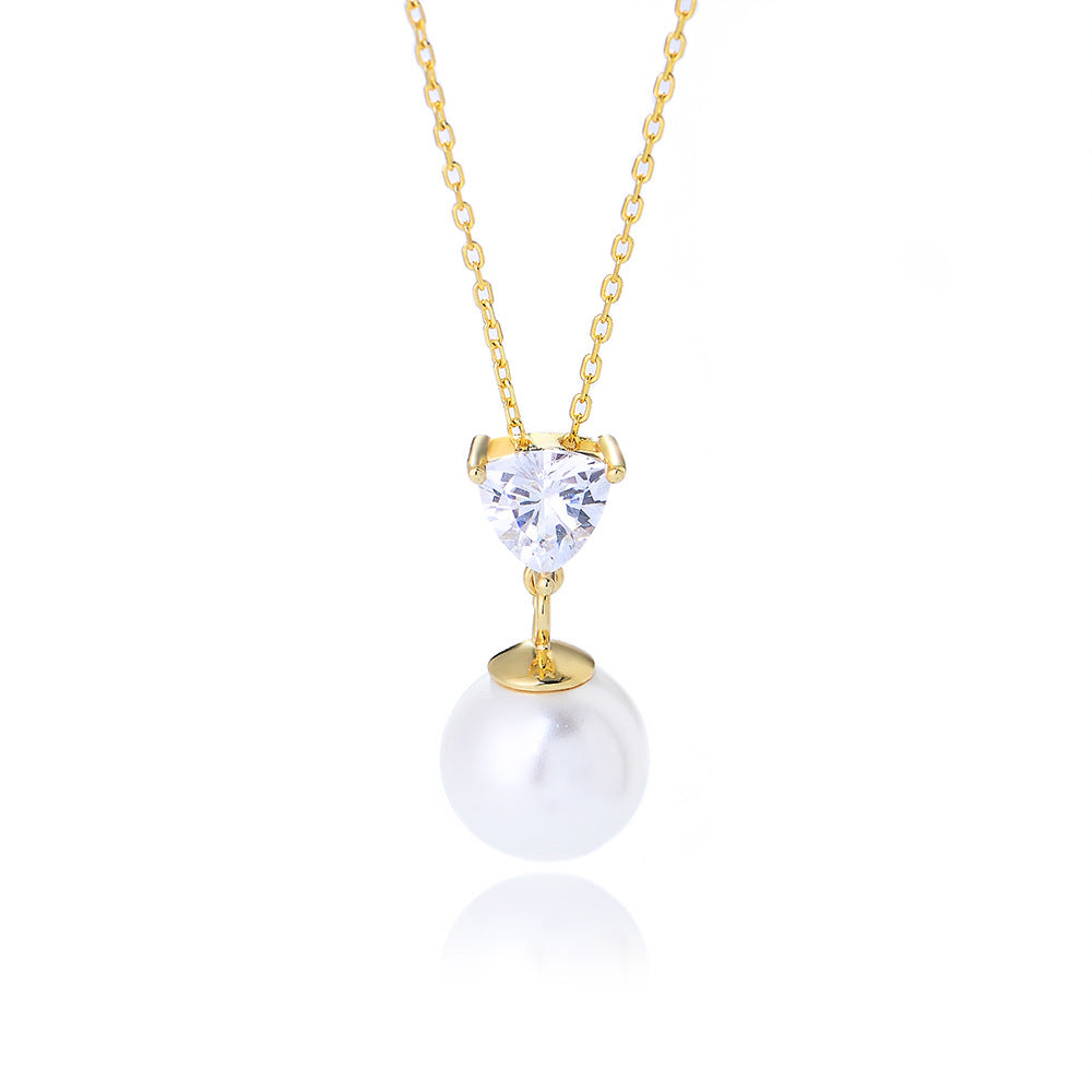 [Love Lucky]S925 Silver Heart Zircon Pearl Necklace