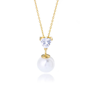 [Love Lucky]S925 Silver Heart Zircon Pearl Necklace