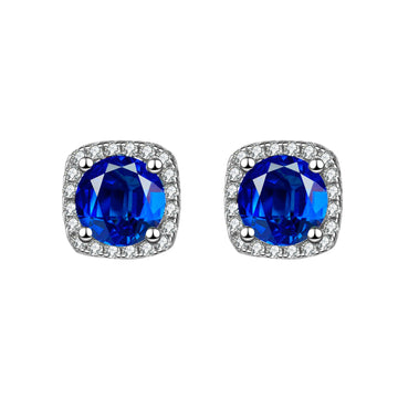 [Love Lucky]Square Blue Zirconia Earrings