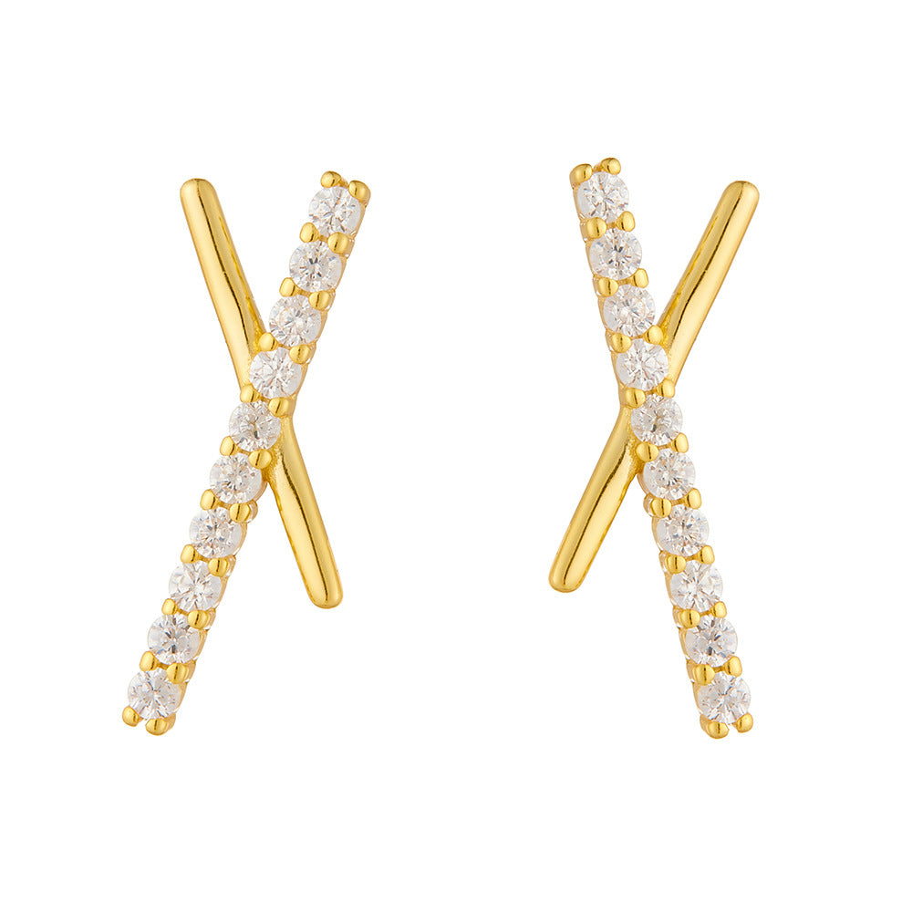[Love Lucky]S925 Silver Cross Letter X Zircon Stud Earrings