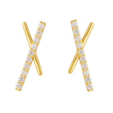 [Love Lucky]S925 Silver Cross Letter X Zircon Stud Earrings