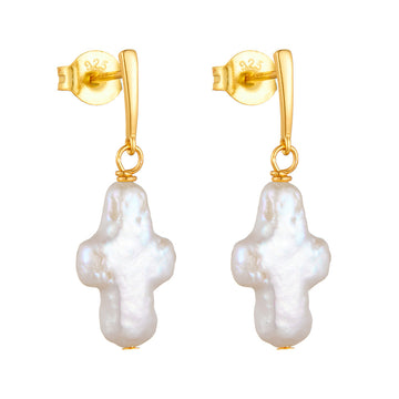 [Love Lucky]S925 silver cross pearl earrings