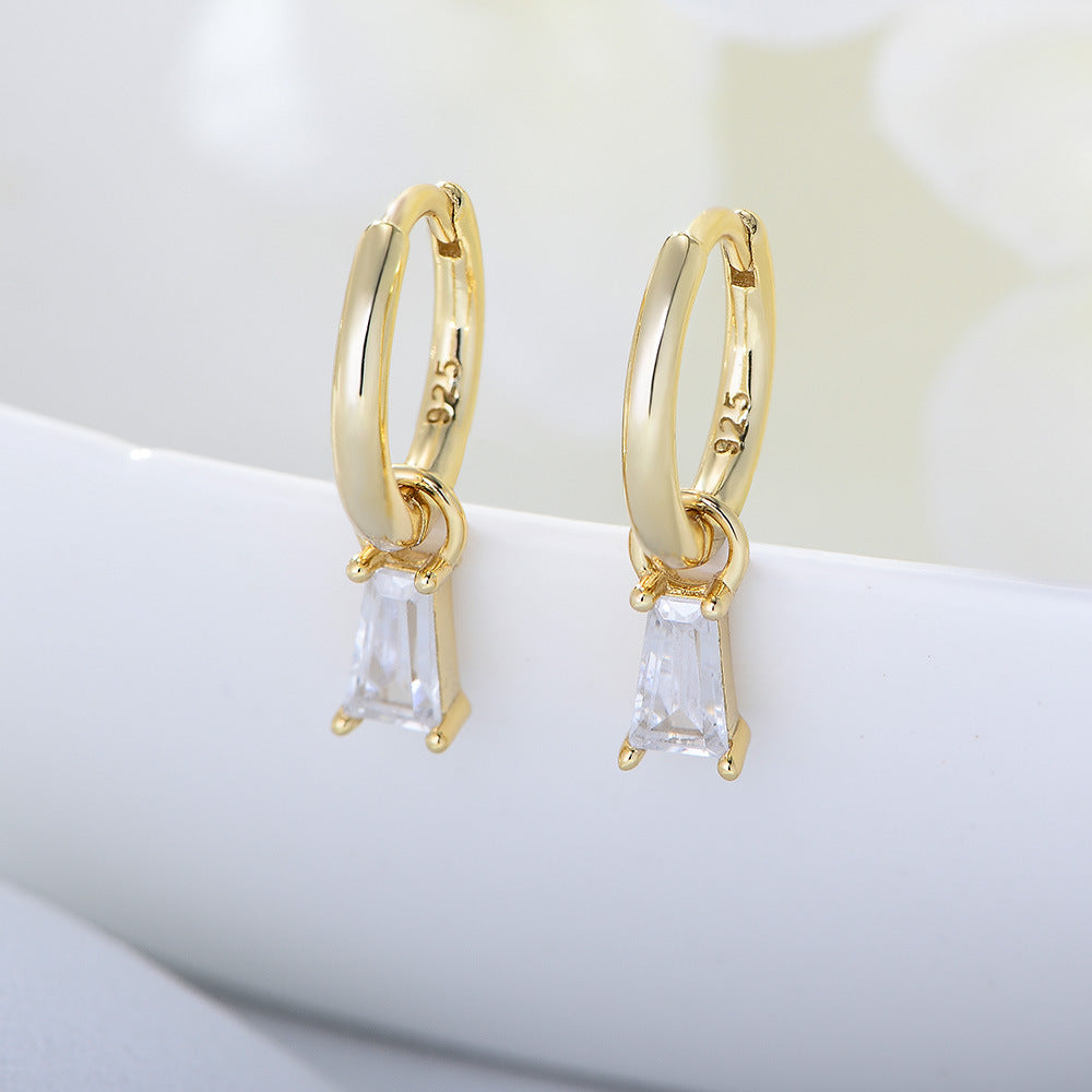 [Love Lucky]S925 Silver Geometric Square Zircon Earrings