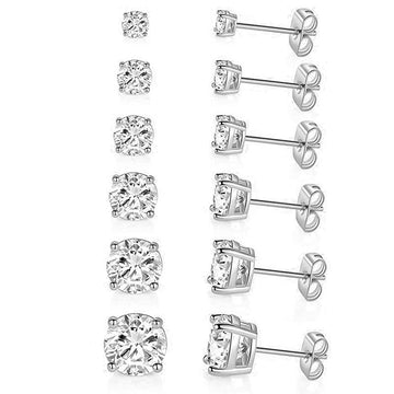 [Love Lucky]3MM-8MM four-claw round zircon stud earrings
